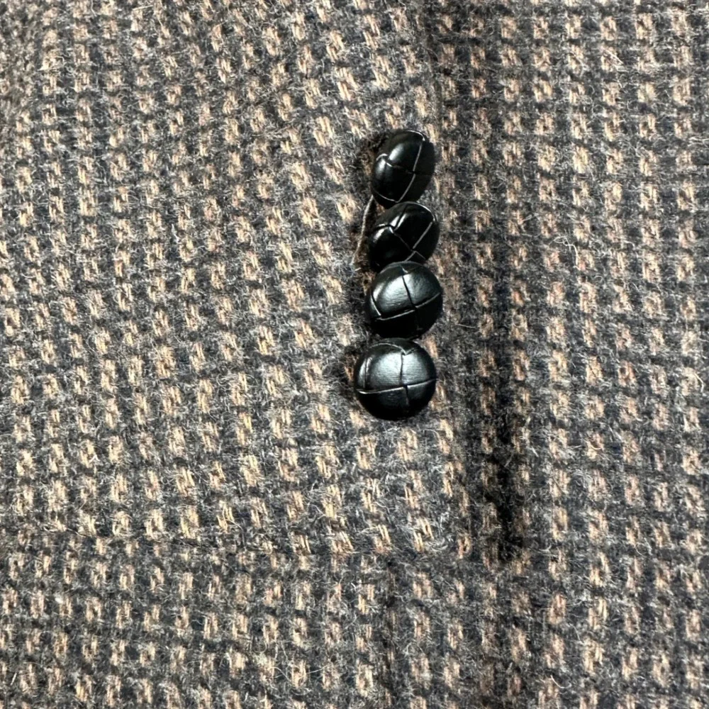 CR & Company Mens 46R Wool Blazer Brown Blue Micro Check Tweed Sport Coat Jacket